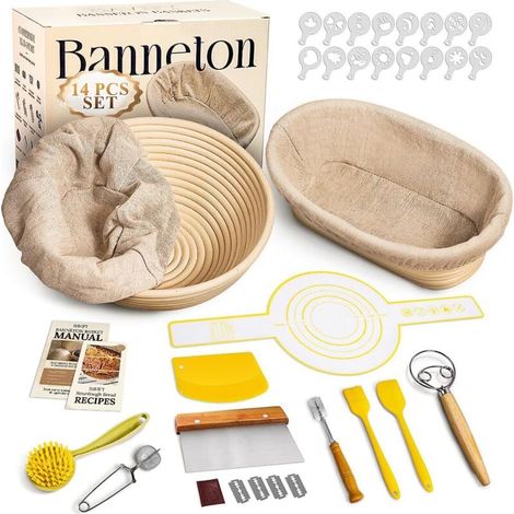 Ensemble de paniers de fermentation ronds de 23 cm et ovales de 25 cm, kit de démarrage pour pain au levain