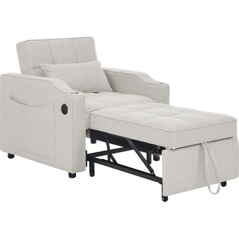 Fauteuil-lit 3-en-1 avec recharge USB/Type-C, 190 cm, porte-gobelet en acier inoxydable et dossier inclinable à 3 positions, avec poches latérales (1/5)