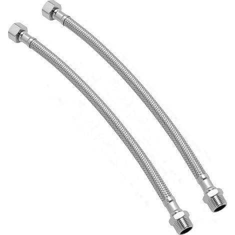 2 Tuyaux Flexibles 3/8 Pouce en Acier Inoxydable 304 – Tuyau Armé pour Robinet, Évier et Douche 30cm – Raccord Fileté Haute Pression, Anti-Rouille et Durable (1/5)