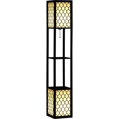 Lampadaire étagère 2 lampes 2 étagères 4 niveaux MDF noir motif nid d'abeille 26 x 26 x 156 cm noir - Ce luminaire de haute qualité allie design élégant et fonctionnalité optimale, parfait pour emb... (1/4)