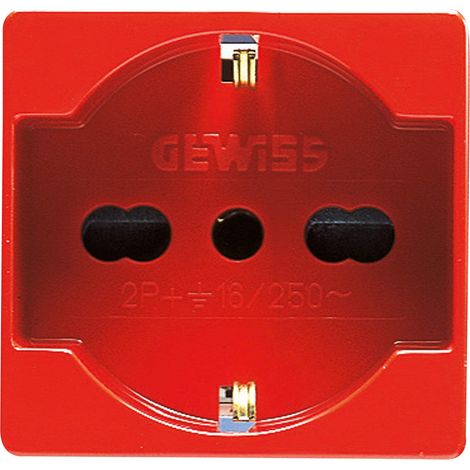 Gewiss Presa Standard Italiano/Tedesco 250V AC, per Linee Dedicate, 2P+T 16A Bivalente, P40, 2 Moduli, Rosso, System