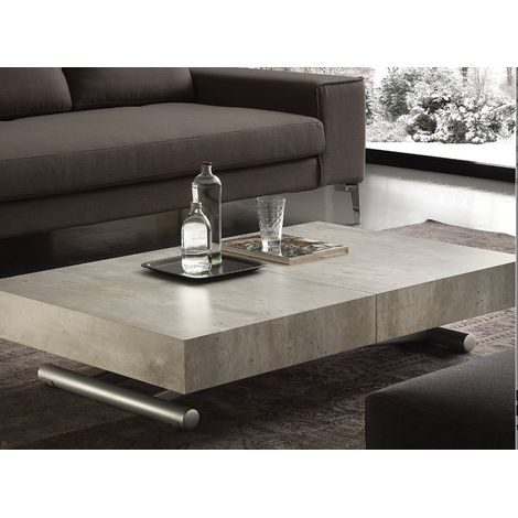 Les Tendances – Table basse relevable extensible ciment aspect vieilli – Ajustable 25-75 cm – Longueur 120-220 cm – Avec roulettes pour déplacement facile (1/5)
