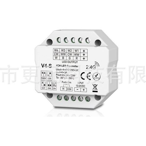 RGBW V4-S 4-channel x 3A controller, 12-24V DC, RF + push-button dimmer