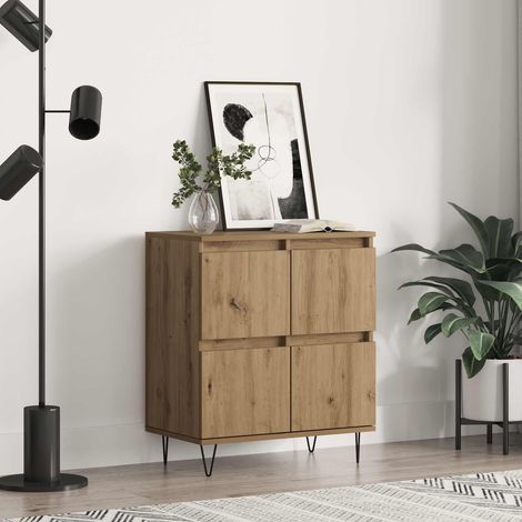 Buffet 4 portes en bois d’ingénierie, rangement intérieur, chêne artisanal, 60 x 35 x 70 cm - PANGIVO (1/5)