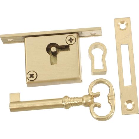 Serrure de meuble en laiton doré, 1 jeu, carrée (1/5)