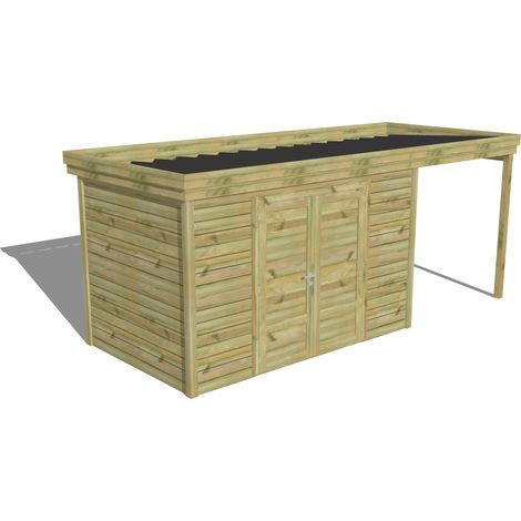 ABRI DE JARDIN bois Pin autoclave 27mm - 5,44x2,14m / 11,6m2 - Bac acier - Abri Français (1/5)
