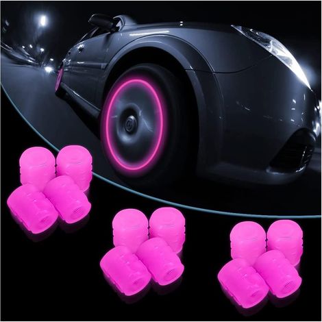 Bouchon Valve Pneu Voiture Fluorescent, Lumineux Valve, Lumineux Couverture de Pneu, Accessoire Universel pour Les Voitures, Camions, SUV, Motos (Rose) (1/5)
