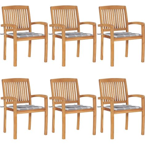Stapelbare Gartenstühle mit Kissen 6 Stk. Massivholz Teak (1/5)
