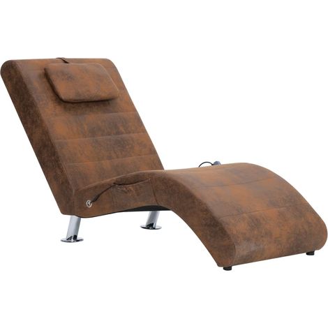 Chaise longue Transat Bain de soleil de massage avec oreiller Marron Similicuir daim (1/5)