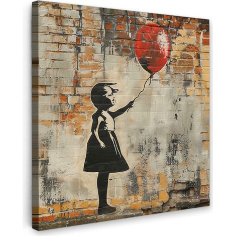 TABLEAU SUR TOILE Graffiti - Banksy - Fille - Street art Tableau Chambre Adulte 90x90 cm