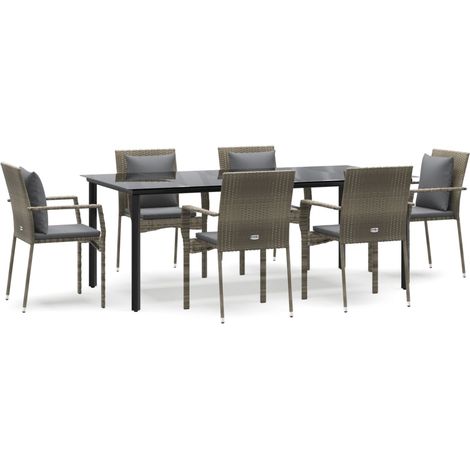Maison Exclusive - 7-tlg. Garten-Essgruppe mit Kissen Schwarz und