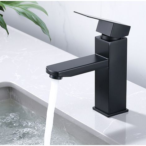 Robinet Salle Bain Noir Mitigeur Lavabo en Laiton, MEEJEE Mitigeur Salle de Bain Contient des Tuyaux Chauds et Froids