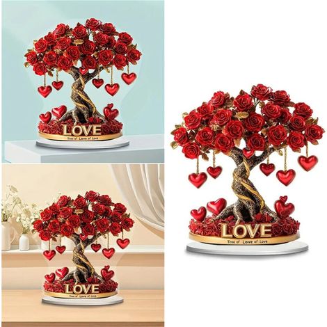 Decorazione da scrivania in acrilico, albero di rose a forma di cuore, 20 cm