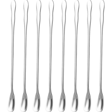 TuseRxln Cuillère à remuer - Cuillère à remuer - Tête carrée à long manche en acier inoxydable 410 - 8 pièces - Noir (1/5)