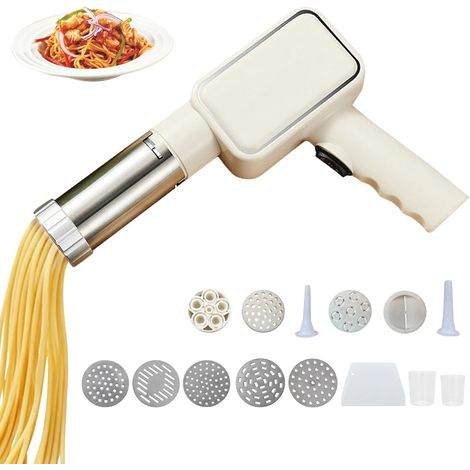 Electric Pasta Machine, Fresh Pasta Maker Portable Rechargeable Automatic Electric Spaghetti Fettuccine Noodle Maker With 5 Noodle Molds For Home (1/5)