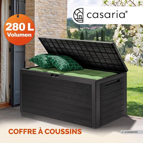 CASARIA® Coffre de Rangement Anthracite 280 L Poignées latérales Malle de Rangement Intérieur Extérieur Jardin Terrasse Balcon