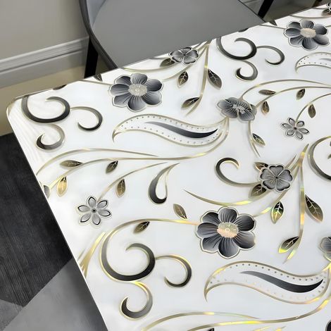 Tischfolie Transparent mit Blumenmuster, 2mm PVC Tischschutz 90x150 cm