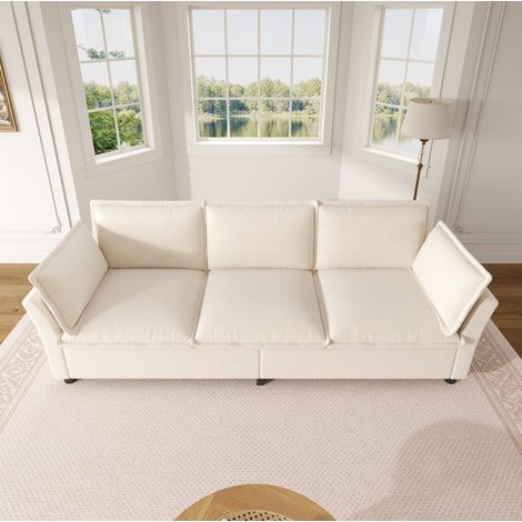 Sofá de 3 plazas 220x81x87 cm en chenilla beige con cojines de brazo, estructura metálica y asiento confortable (1/5)