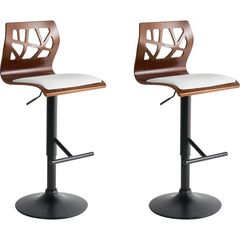 Conjunto de 2 sillas de bar giratorias ajustable de piel sintética blanco marrón oscuro con pata negra Petersburg