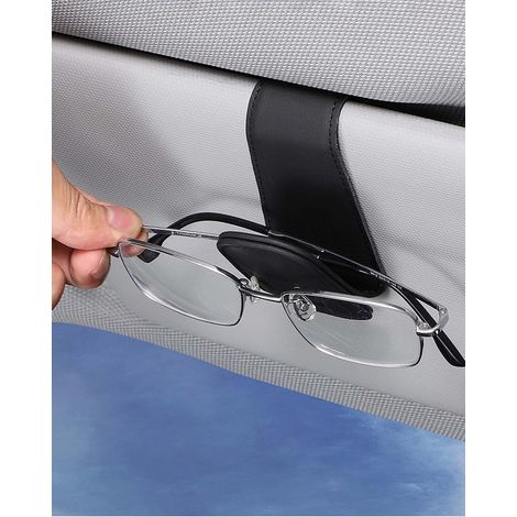 Porte Lunettes pour Voiture, Cuir Clip de Support de Lunettes de Visière de Voiture, pour Lunettes de Soleil Carte Ticket, Noir (1/4)