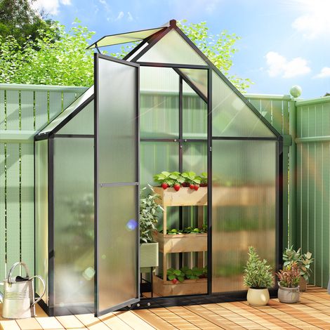 Serre de jardin en aluminium polycarbonate, serre avec fenêtre réglable porte battante résistant intempéries transparent (1/5)