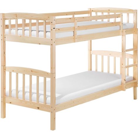 Double Bank Bed Light Pine Wood EU Single Size 3ft High Sleeper Children Kids Bedroom REVIN