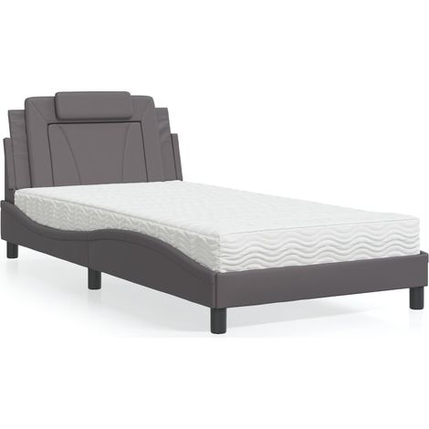 Bett "Viana" mit Matratze Grau 100x200 cm Kunstleder