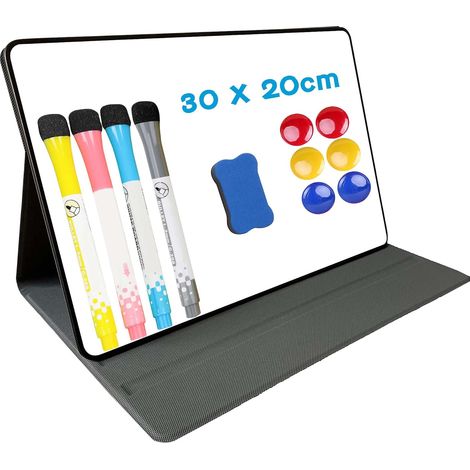 Petit Tableau Blanc Magnetique, Tableau Blanc Effacable A4, Tableau Magnétique Pliable Portable avec 4 Marqueurs, 6 Aimants, 1 Gomme pour la Maison, le Bureau, L'école, 30 x 20 cm (1/5)