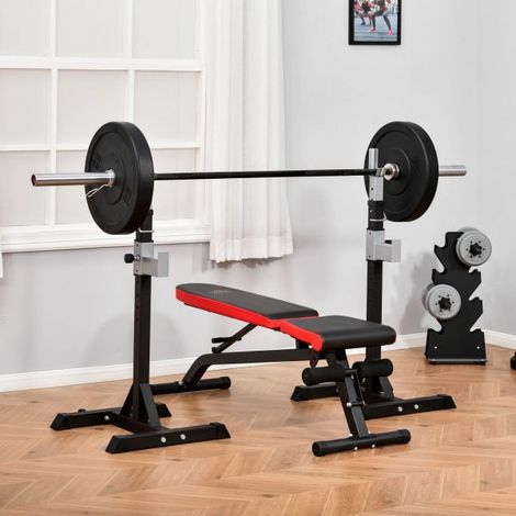 EASYCOMFORT Set 2 Rack Porta Bilanciere in Acciaio, 2 Ganci con Altezza Regolabile, Capacità 150kg, 55x57x105-170cm, Nero