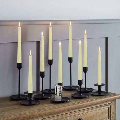 10 Inch Flameless Taper Candles - Realistic 3D Flame with Wick, Real Ivory Wax, Flickering LED Candlesticks, Springtime Decor, Auto Timer, Remote Control - 6 Pack (1/4)