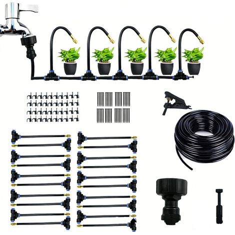 Sistema di Irrigazione a Goccia Regolabile 20 m – Kit Irrigazione Giardino con 20 Ugelli per Serra, Prato e Cortile (1/5)