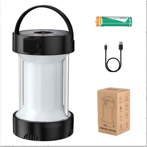 Wiederaufladbare LED-Laterne, 1000 Lumen, 4000 mAh, 360°-Campinglampe, wiederaufladbare LED-Taschenlampe, ultrahell, 4 Modi, USB-Kabel inklusive, IPX4 wasserdicht, Schwarz (1/5)