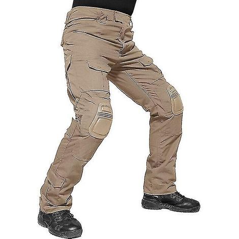 Pantalon militaire homme avec genouillères, pantalon tactique camouflage, pantalon de combat airsoft/armée/paintball - Taille 32 - kaki (1/5)