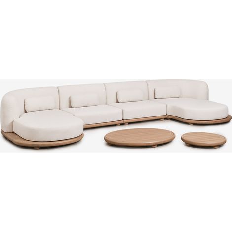 SKLUM Garten-Set mit 4-teiliger modularer Chaiselongue-Sofa und 2 Couchtischen aus Akazienholz Gerard              Helles Akazienbraun                      (1/5)
