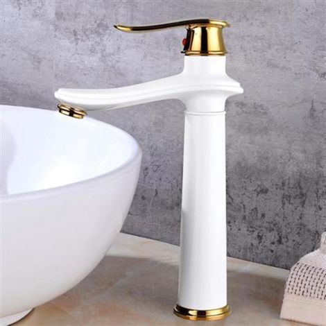 White brass single-lever mixer tap for hot and cold water, modern compact design (1/4)