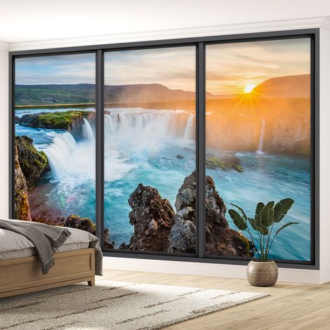 Papier peint panoramique Trompe l'oeil baie vitrée - Cascades - 195 cm x 117 cm (1/5)