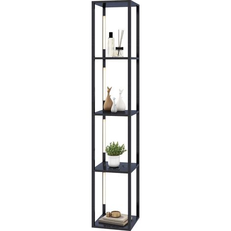 GOPLUS Lampadaire étagères 4 Niveaux, avec 3 Luminosités Réglable & Poteaux LED Rotatifs, Style Moderne,29 x 29 x 164 CM, Noir (1/5)