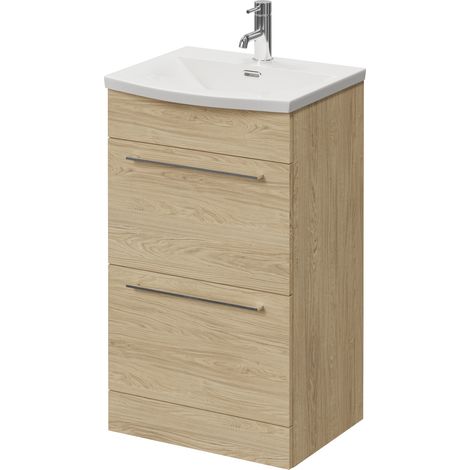 Napoli 390 Light Oak 500mm 2 Drawer Vanity Unit with Arc Basin - 500mm - Chrome 320mm Handle