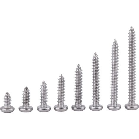Vis M3 Inox A2 SS304 200 pièces Lot Autotaraudeuses Tête Fraisée, Plate et Bombée (1/5)