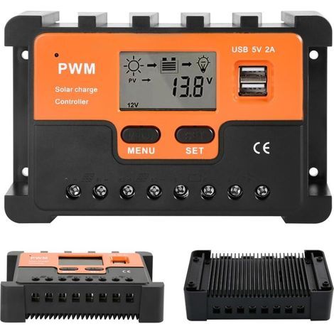 Lntyq Contrôleur de Charge Solaire 30A 12V/24V Régulateur de Charge Solaire PWM Régulateur de Panneau Solaire Double Sortie USB Pour Gel Sealed Flooded et la batterie lithium (1/5)