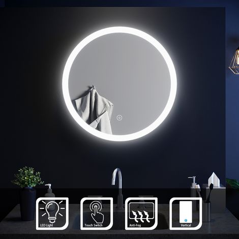 ELEGANT Modern Round Illuminated LED Bathroom Mirror Touch Sensor + Demister 600 x 600 mm (1/5)