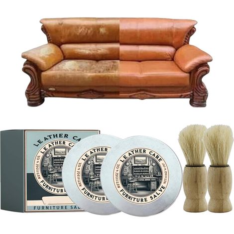Baume D'antan pour Le Cuir, Leather Furniture Baume, Furniture Salve for Leather, Leather Repair Kit, avec Brosse, Aide à Réparer Protéger Les Meubles Cuir pour Leur Redonner Leur ECLAT (2PC) (1/5)