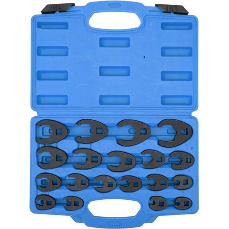 SJLERST 19 pcs Crowfoot Ensemble de Clés, poule 8-32 mm en acier chrome-molybdène pour tige d'extension à cliquet de 3/8" 1/2"