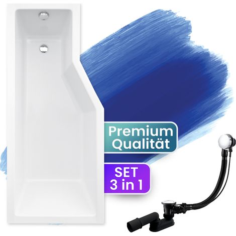 Badewanne Eckbadewanne 150x75 Links, Ablaufgarnitur & Füßen GRATIS - Komplettset 3in1 Original Acryl Wanne Premium Siphon - BADLAND INTEGRA (1/5)