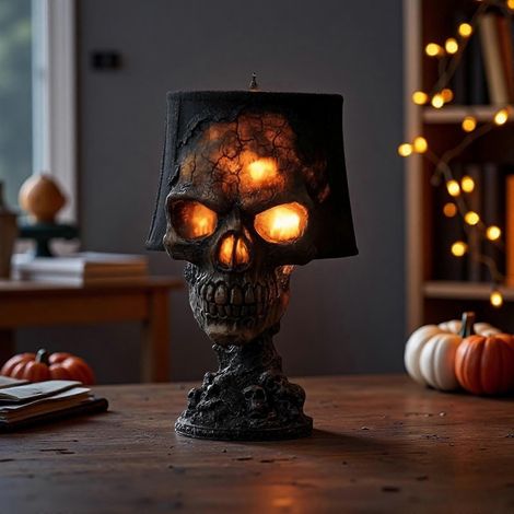 Totenkopf-Flammen-Tischlampe, gotisches LED-Nachtlicht für Schlafzimmer, Schreibtisch, Halloween-Totenkopflampe (B)
