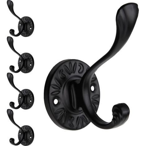 Patères noir campagnard lot de 5, finition noir mat, avec vis, crochets porte-serviettes métal pour salle de bain/entrée