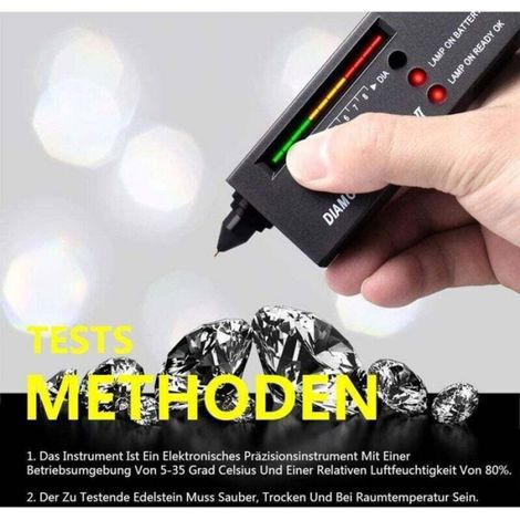 Testeur De Diamant - Écran LCD - Voyants LED - Alarme Métallique - Portable - 16 X 4 X 2 Cm - Noir - Unité (1/4)