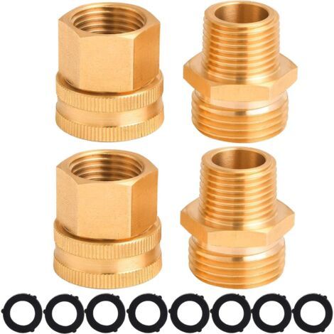 Applicable Adaptateur de tuyau d'arrosage 3/4" GHT à 1/2" NPT, double connecteur mâle et femelle en laiton, avec 8 rondelles supplémentaires (1/5)