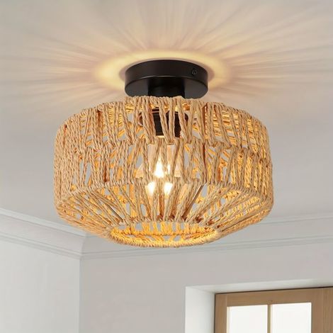 Böhmischer E27-Kronleuchter, Pendelleuchte aus geflochtenem Rattan, handgefertigte, halb eingelassene Deckenleuchte für Flur, Schlafzimmer, Küche, Eingangsbereich, Wohnzimmer, Deckenleuchter (1/5)