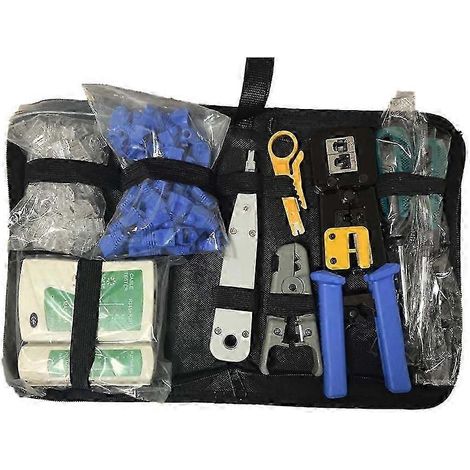 Kit d'outils de sertissage RJ45 pour câbles LAN RJ11/RJ12/CAT5/CAT6/Cat5e - Maintenance informatique - Testeur de câbles LAN - Kit d'outils de réparation réseau (1/5)